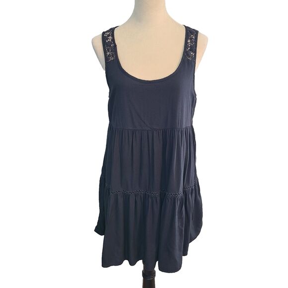 American Eagle Outfitters Dresses & Skirts - American Eagle Black Lace Mini Dress M Tiered Whimsigoth Boho Grunge Fairycore